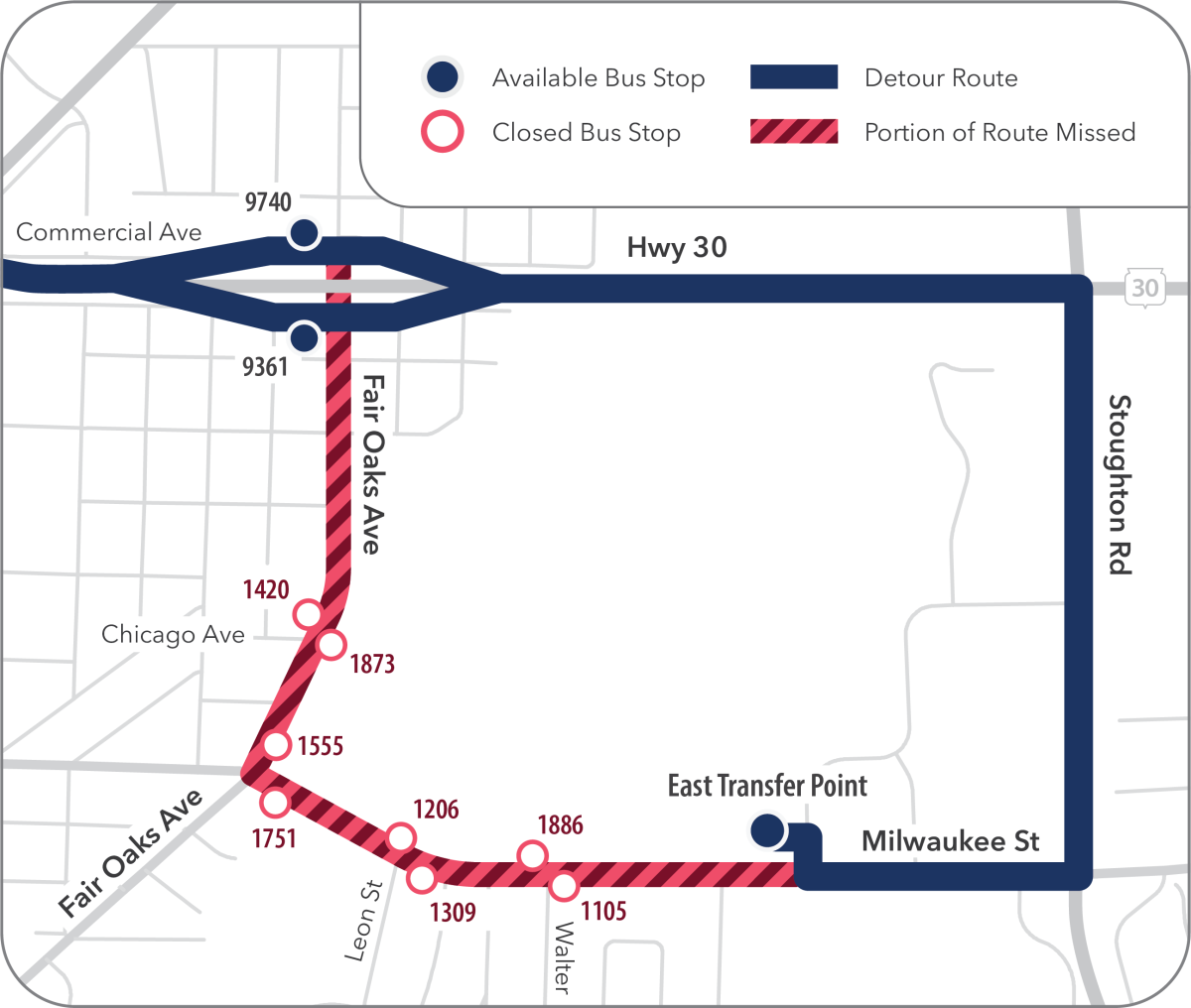 detour map from Milwaukee and Fair Oaks 