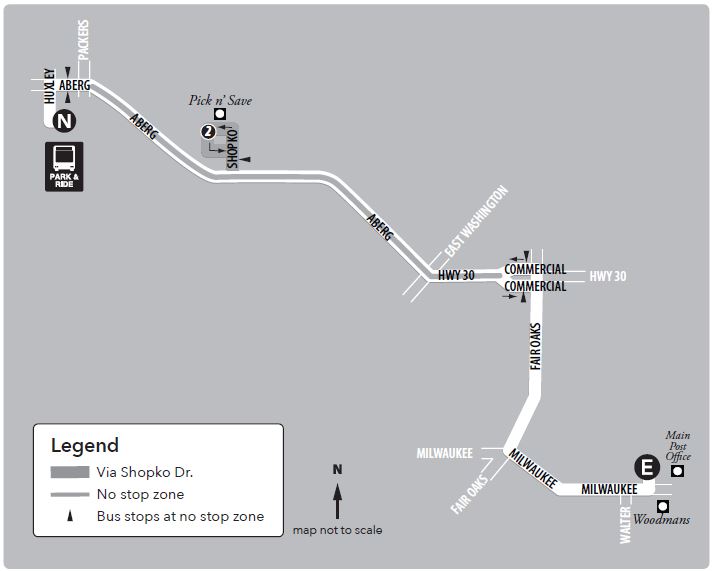 Route 17 service to/from north transfer point and east transfer point