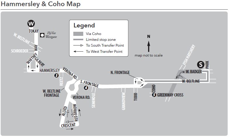 Route 18 service to/ from west transfer point to south transfer point using Hammersley and Coho