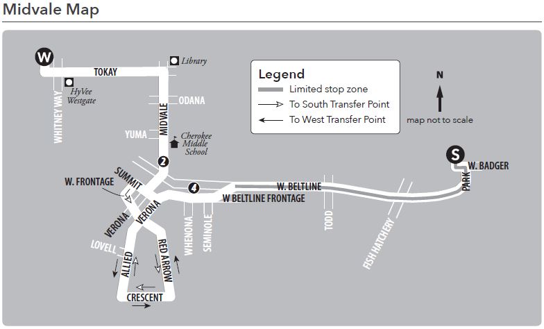 Route 18 service to/ from west transfer point to south transfer point using Midvale