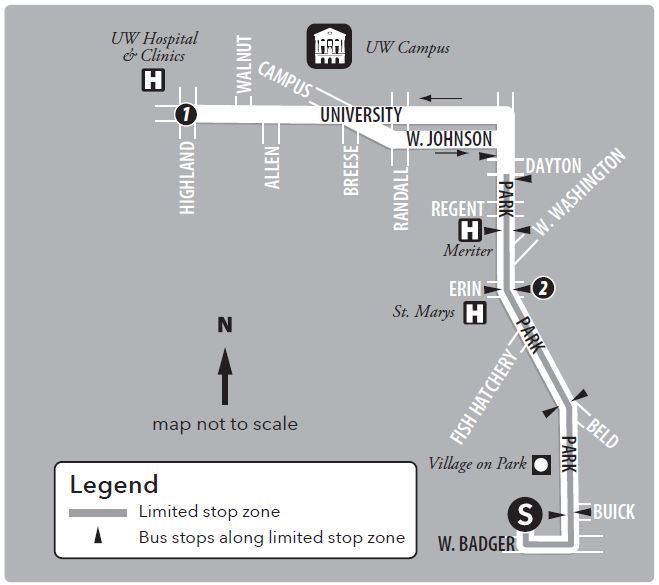 Route 48 service to/from UW Hospital and south transfer point 